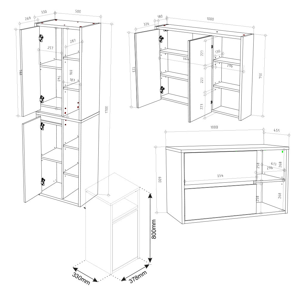 Vicco Set mobili bagno Bianco 4 parti