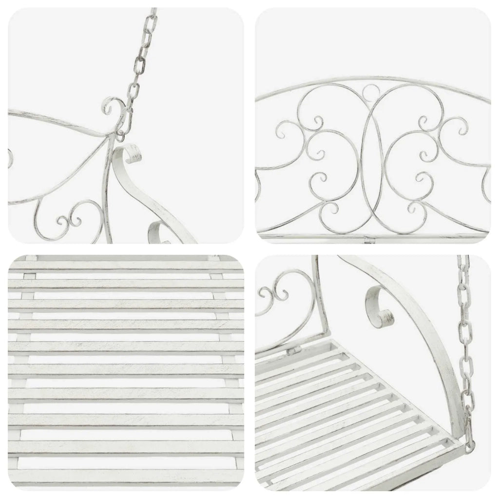 Panchina a Dondolo Acciaio 110 x 52,5 x 47 cm Bianco Antico CFW1376818