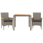 Set Pranzo da Giardino 3pz | Set Salotto da Giardino con Cuscini Polyrattan Acacia Grigio