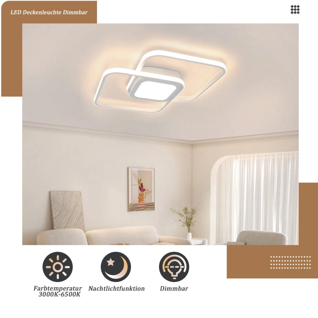 ZMH Lampada da soffitto LED Bianco 48W Quadrato  dimmerabile Classico con telecomando