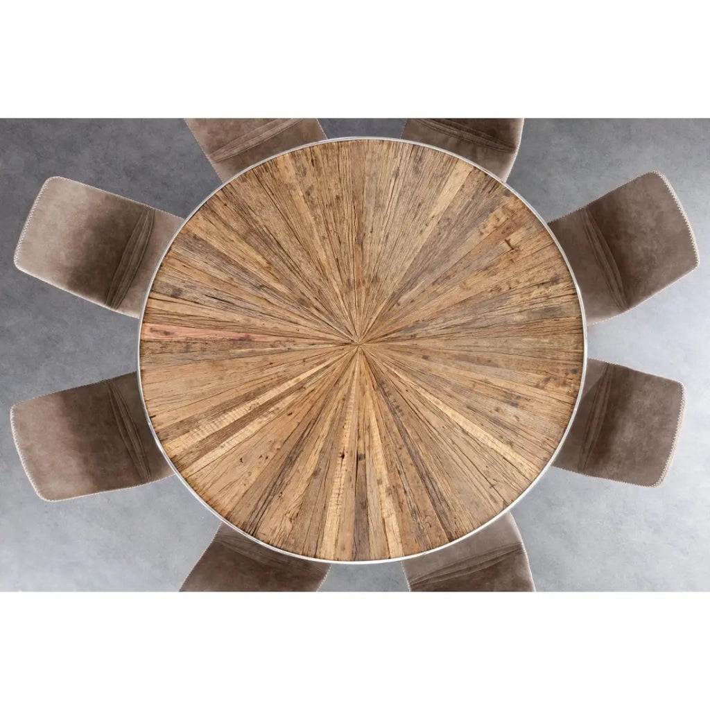 Tavolo da pranzo RAFTA – Legno di teak e vetro temperato – Piede cromato – 120 cm – Rotondo – Stile contemporaneo