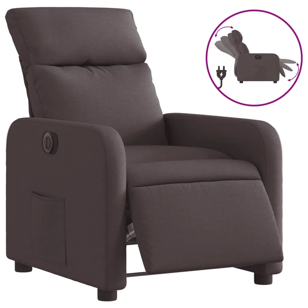 Poltrona | Sedia Relax Elettrica Reclinabile Marrone Scuro in Tessuto
