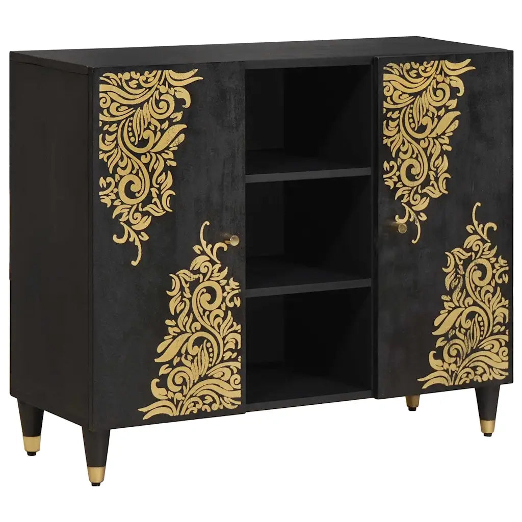 Credenza con porta Nero 90 x 33 x 75 cm Legno di mango massello 4018836