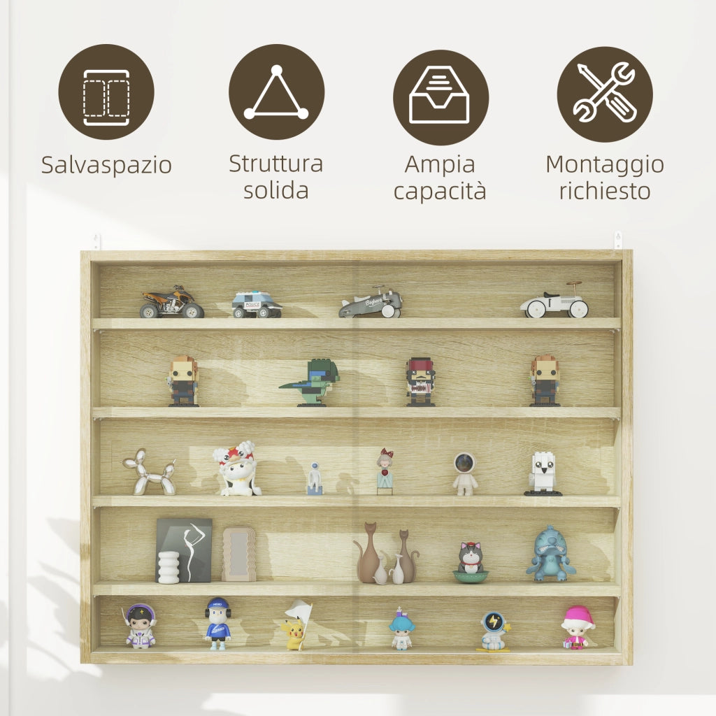 Cassettiera Portaoggetti a 5 Ripiani Regolabili in Legno con Ante in Vetro ¨C Minimal ¨C Legno 80x9.5x60 cm