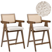 Set di 2 sedie da bar marrone e beige chiaro con struttura in legno di caucciù e sedile in bouclè Cucina da pranzo retrò