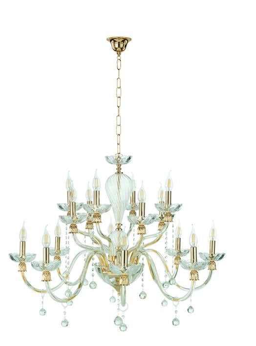 LAMPADARIO ROXANNE 16 LUCI ATTACCO E14 D.96CM ORO E TRASPARENTE