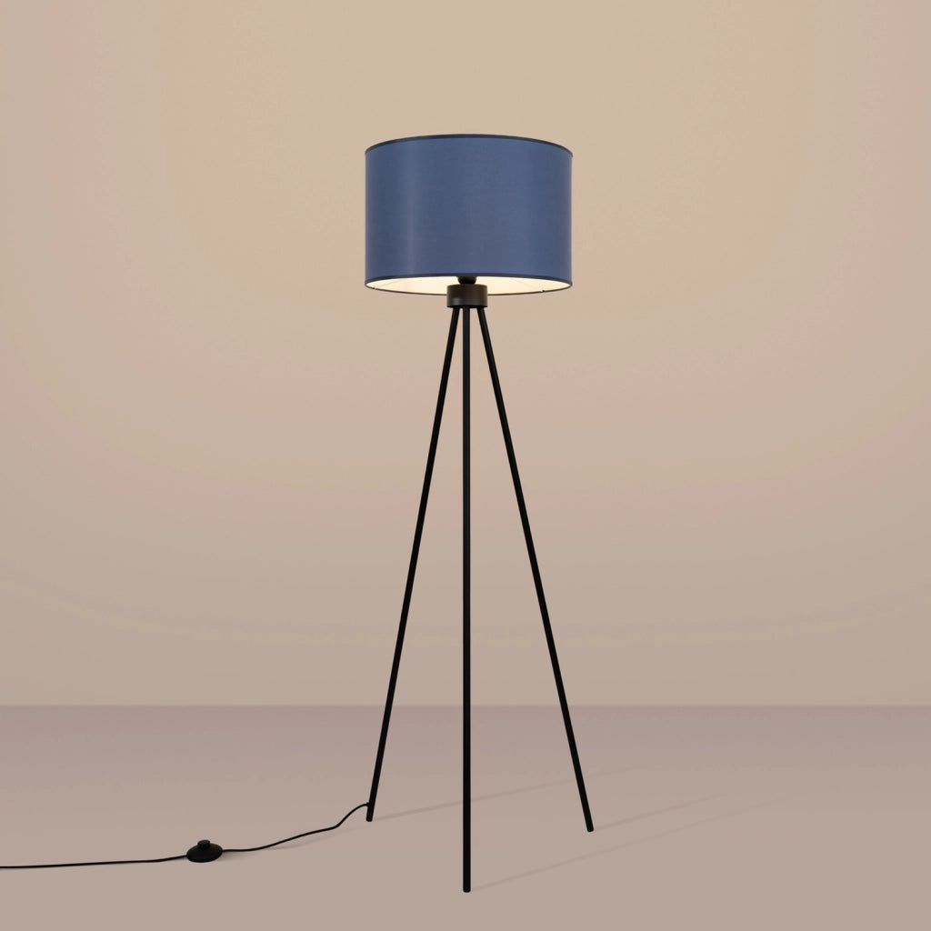 Lampada da terra treppiede paralume blu E27 Purela