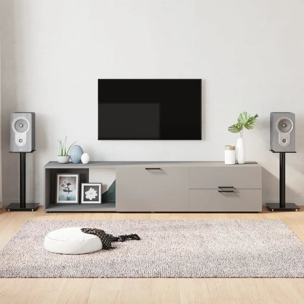 Pedane per Casse 2pz Nero Vetro Temperato Design a 1 Pilastro 51808