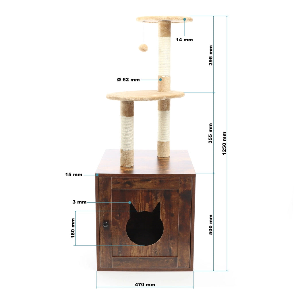 Fudajo Albero tiragraffi Design con box in legno marrone Mobile multifunzione con toilette gatti