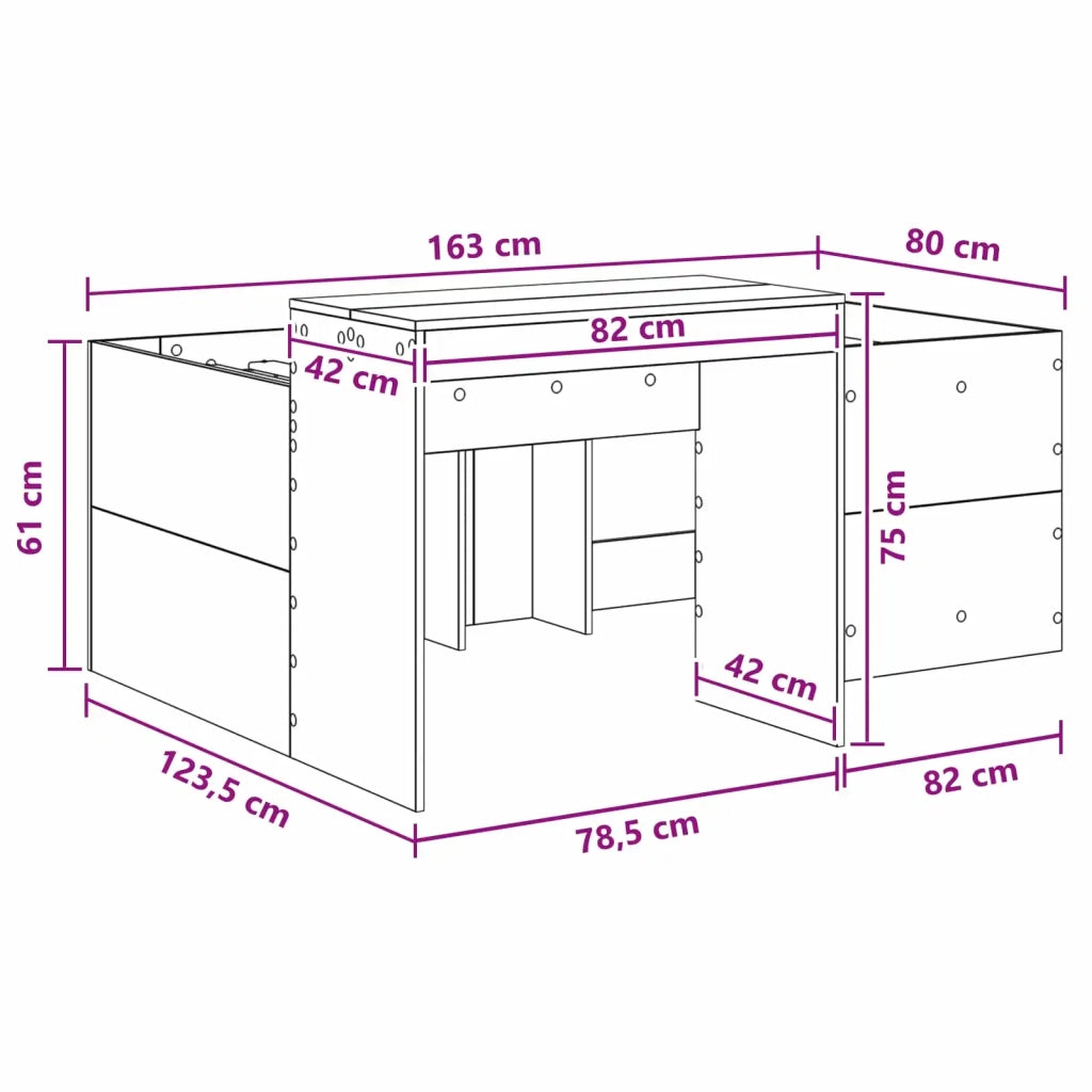Letto alto per bambini con scrivania Legno antico