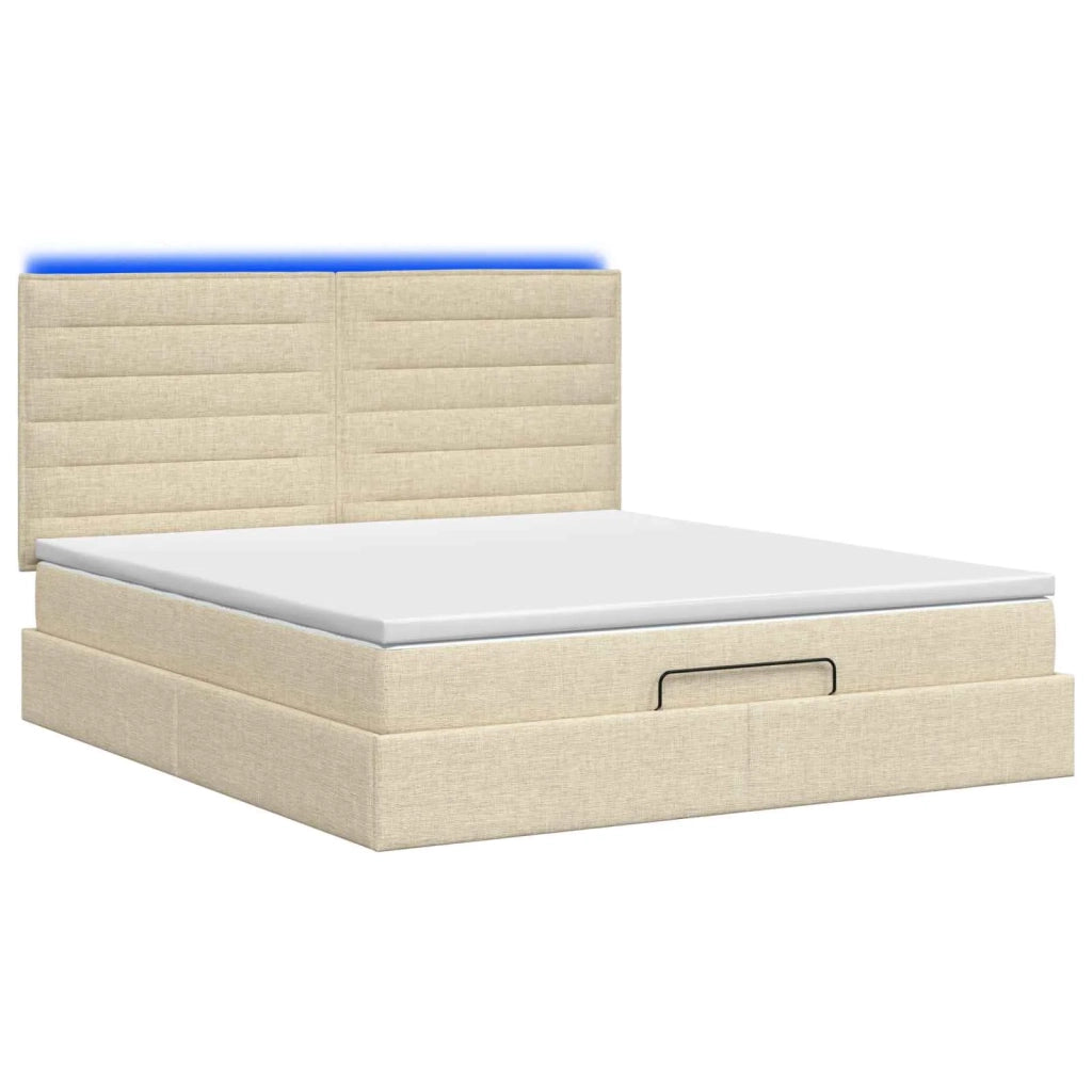 Letto Ottomano con Materasso e LED Crema 140 x 190 cm Tessuto 3457991