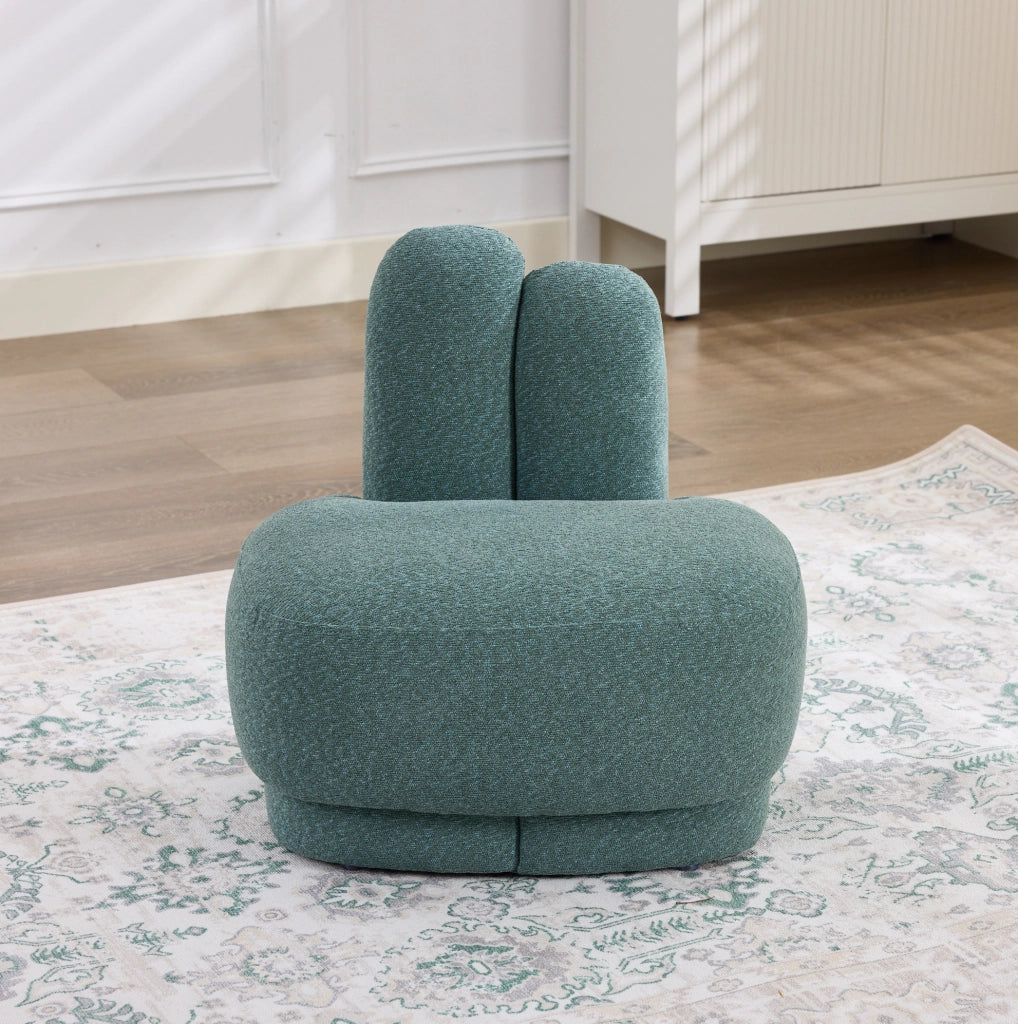 Pouf con orecchie da coniglio verde in tessuto; seduta e poggiapiedi