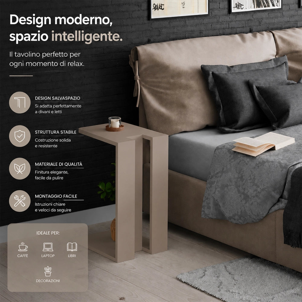Tavolino da Caffe Porta PC Laterale Divano in Legno MDF Tortora 57x40x30cm