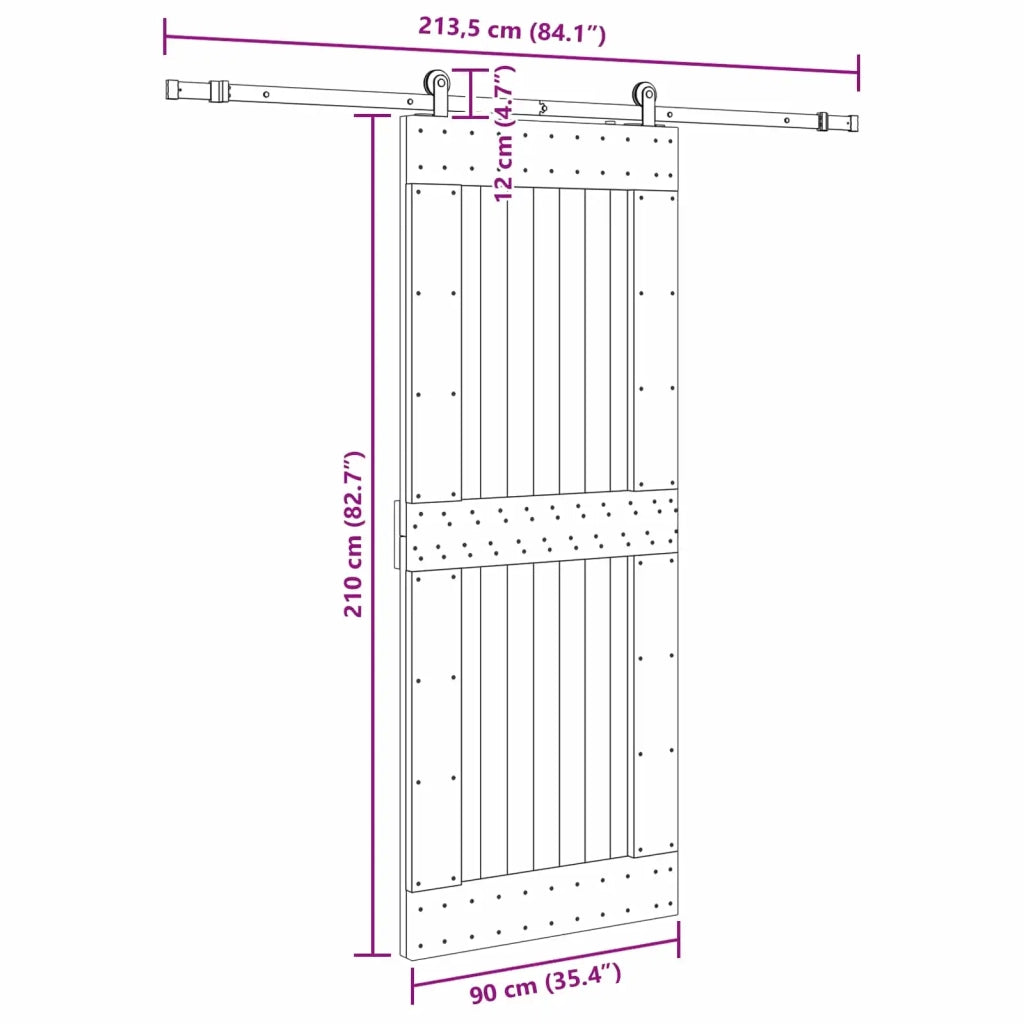 Porta scorrevole NARVIK Naturale e Nero 90 x 210 cm (213,5 cm) 3445320