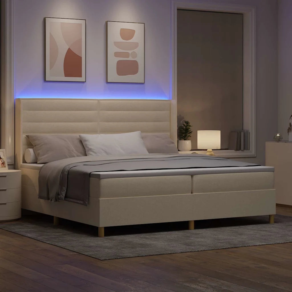 Letto a molle con materasso con led Crema 200 x 200 cm Tessuto 3343656