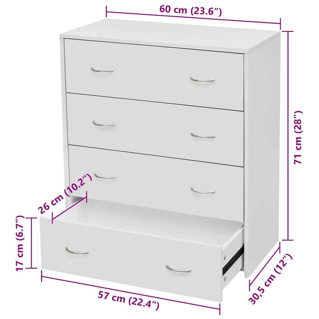 Credenza con 4 Cassetti 60x30,5x71 cm Bianca 242545