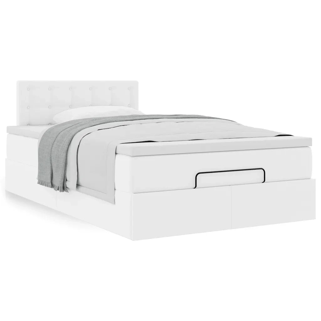 Struttura Letto Pouf con Materasso Bianco 120x200 cm Similpelle 3311299