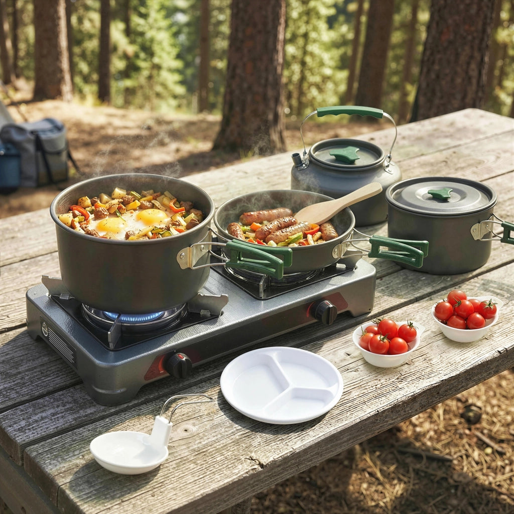 Set di Pentole Campeggio 4-5 Persone, Cucina Campeggio Alluminio, Grigio