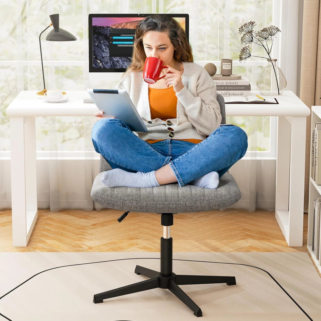 Sedia Ufficio Senza Braccioli, Sedia Ufficio Girevole a 360°, con Ampia Seduta e Oscillazione di 120°, Regolabile in Altezza, per Casa e Ufficio, 71 x 66 cm, 3 Colori
