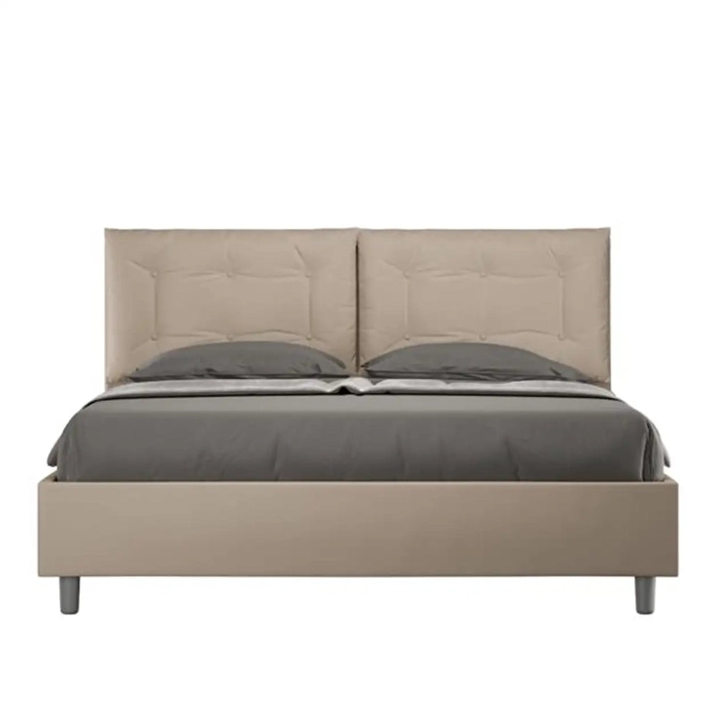 Letto matrimoniale con rete imbottito 160x200 similpelle tortora Annalisa