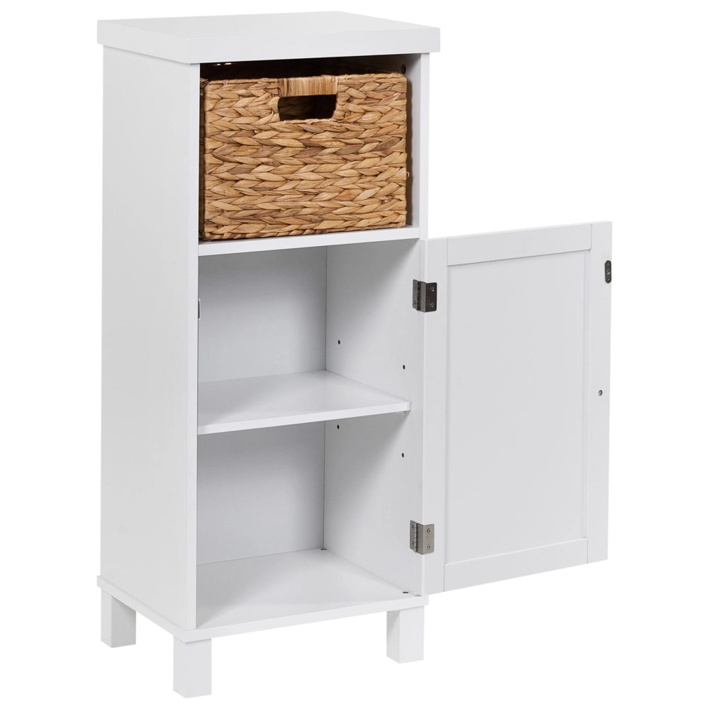 Mobile da bagno in MDF bianco con ripiani e cestino, stile tradizionale