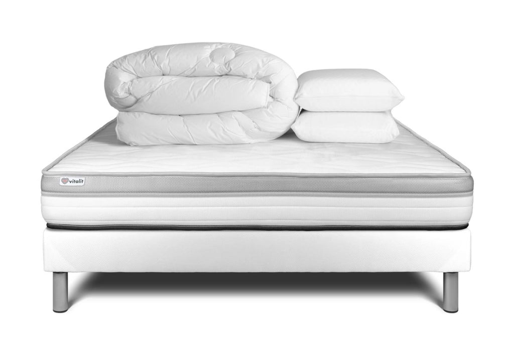 Pacchetto letto completo - Materasso 200x200cm + Box spring con doghe (kit) + 2 cuscini + Piumino - Vital Relax