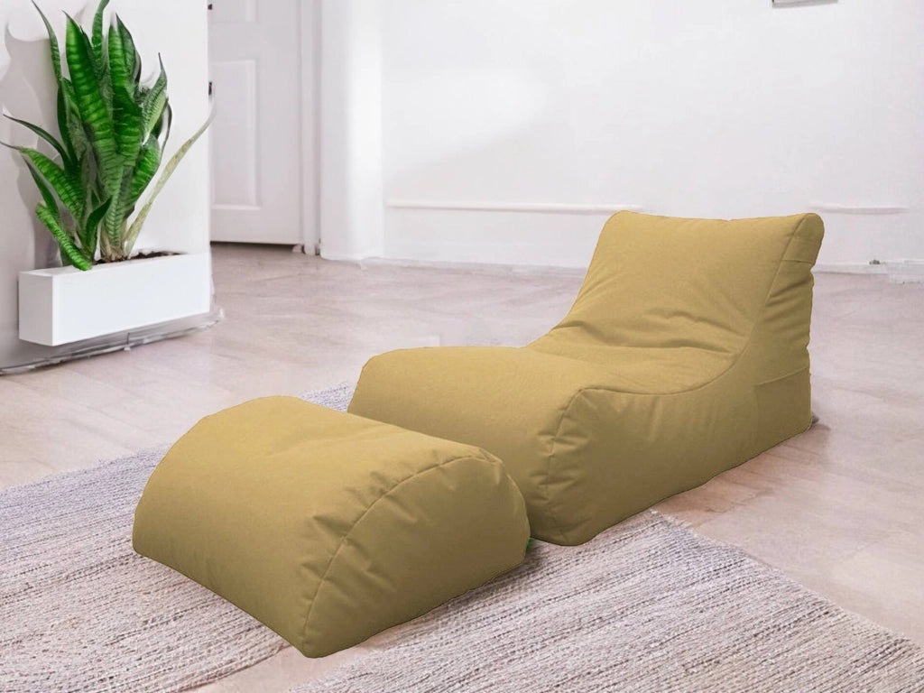 Chaise Longue moderna da Alton, Made in Italy, Poltrona con poggiapiedi in Nylon, Pouf imbottito per camera da letto, cm 120x80h60, colore Beige