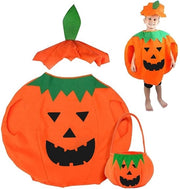 Costume per bambini a tema Halloween - Cappuccio e cappello - Borsa portatile per zucche - Maschera - Tela 62x50 cm