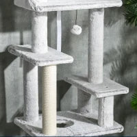 Albero Tiragraffi per Gatti a Soffitto con Piattaforme e Casetta, 60x40x225-255cm, Grigio