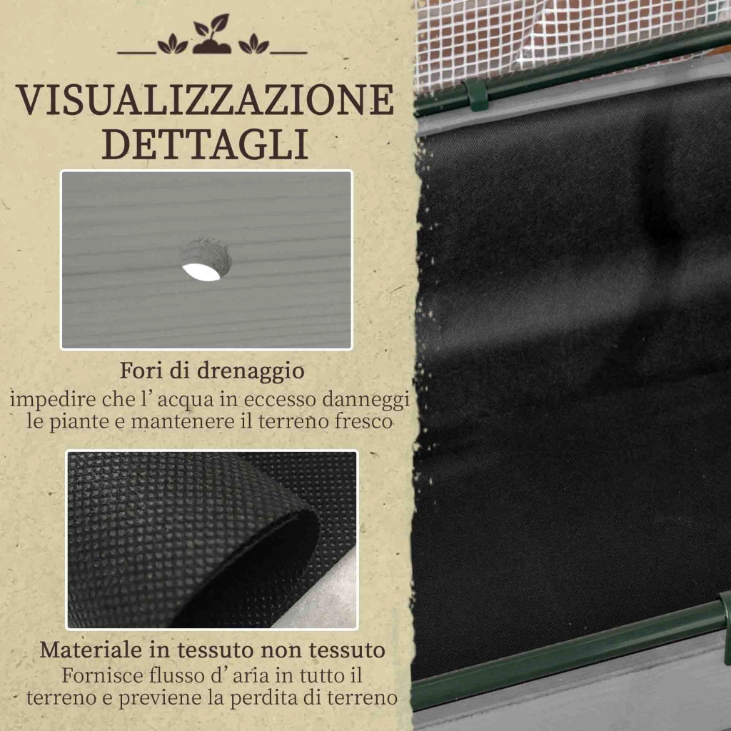 Letto da Giardino con Serra ¨C Zephmum ¨C Legno e PE Grigio Scuro 121x55x117 cm