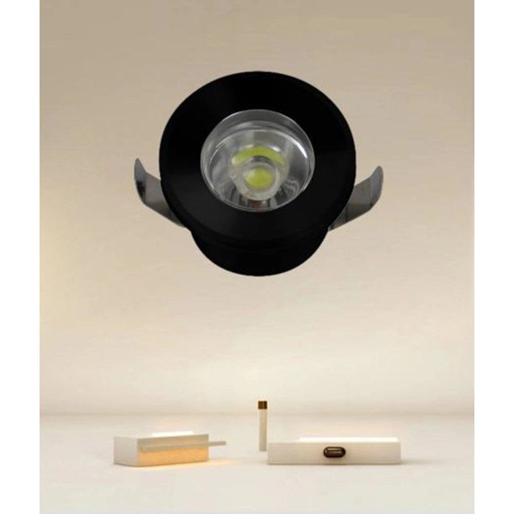 Trade Shop - Faretto 1w Led Incasso A Soffitto Ip20 Nero Mini Spot Segnapassi Luce Naturale 00298         