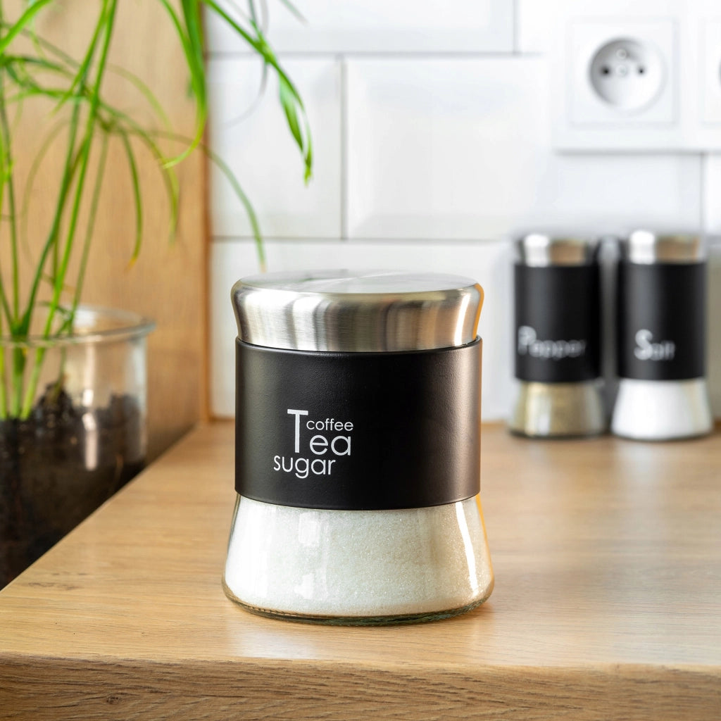 Contenitore per alimenti in vetro con coperchio KADAX per tè, caffè e zucchero, 750 ml, nero.