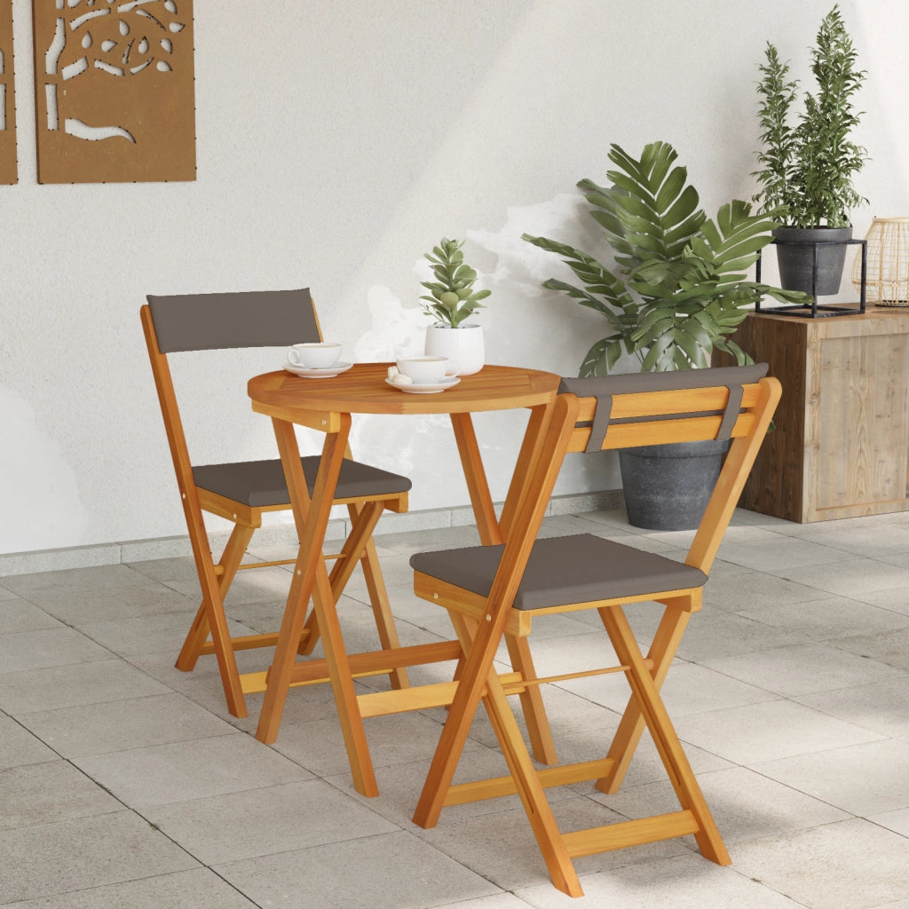 Set Bistro Pieghevole da 3 Pezzi con Cuscini in Legno Massello Acacia
