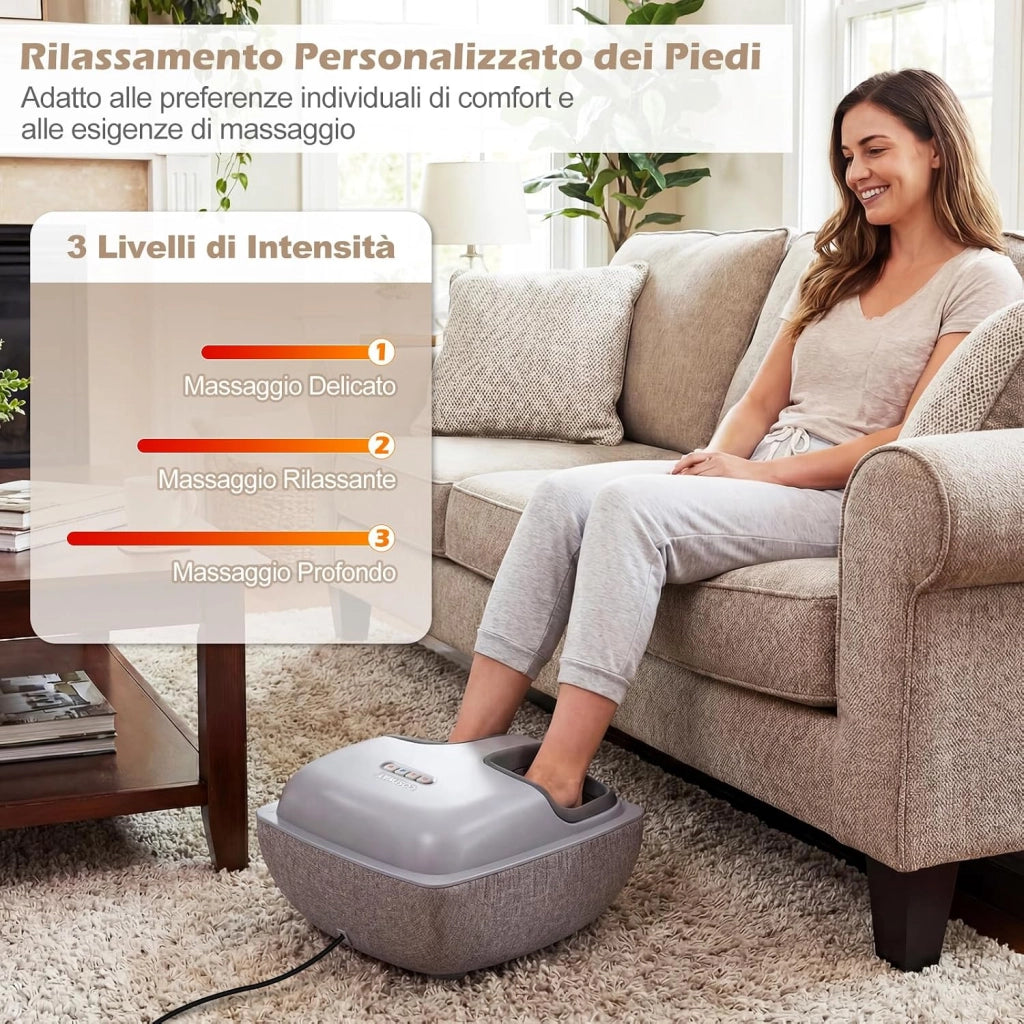 Massaggiatore per Piedi Shiatsu con Calore, Impastamento Profondo a 3 Livelli, Compressione Aria, Timer e Copertura Antipolvere, Scaldapiedi per Fascite Plantare e Neuropatia