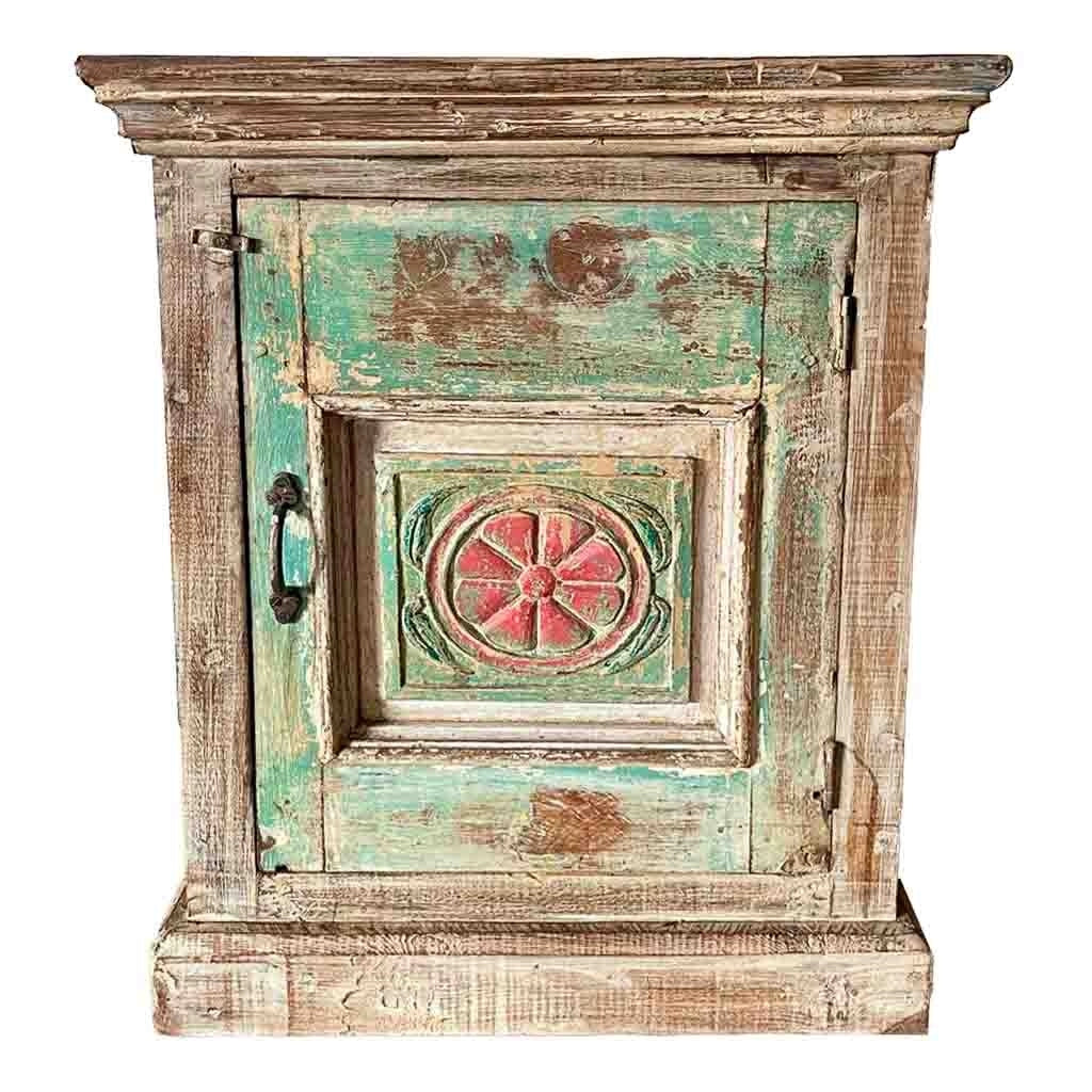 Comodino in legno blu artigianale, 53x27x69 cm