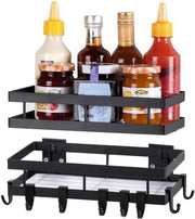 Organizzatore a due livelli per erbe con attacco a muro in metallo con colla e viti per la rimozione facile, contenitore di raccolta per la cucina senza perforazione, organizzatore per la doccia.