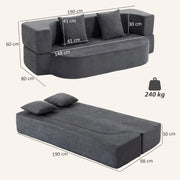 DIVANO LETTO 2 POSTI 190 cm in poliestere grigio scuro