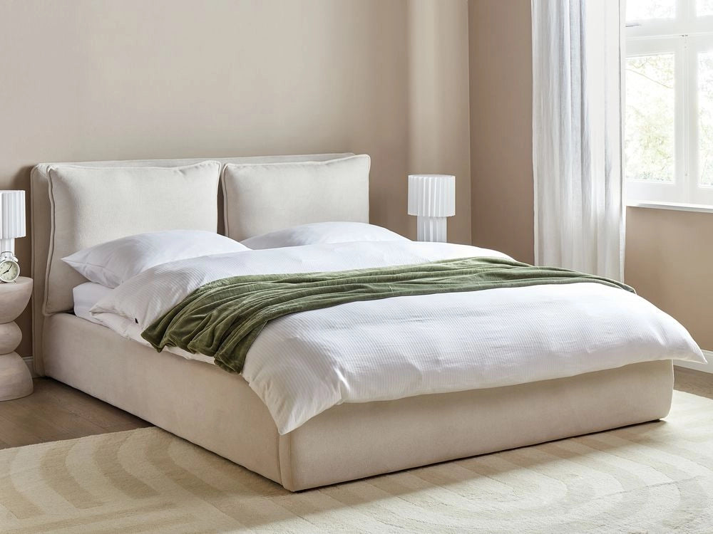 Letto matrimoniale beige chiaro con contenitore 160 x 200 cm camera da letto moderna