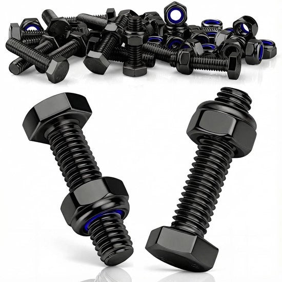 Viti a 6 mm x 16 mm a 5 guglie, 15 pezzi, viti in acciaio inossidabile nero, classe 304, DIN 933, a 5 guglie con viti con proprio avvallamento per applicazioni su macchine, canali di ventilazione, auto, mobili.