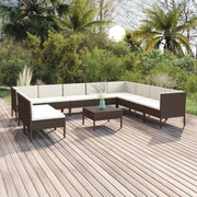 Set Divani da Giardino 11 pz con Cuscini in Polyrattan Marrone cod mxl 38405