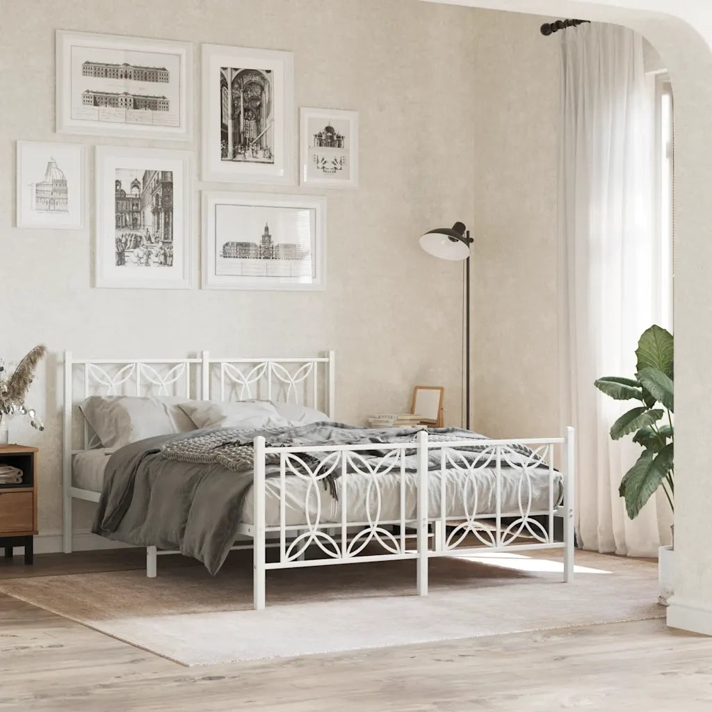 vidaXL Giroletto con Testiera e Pediera Metallo Bianco 135x190 cm