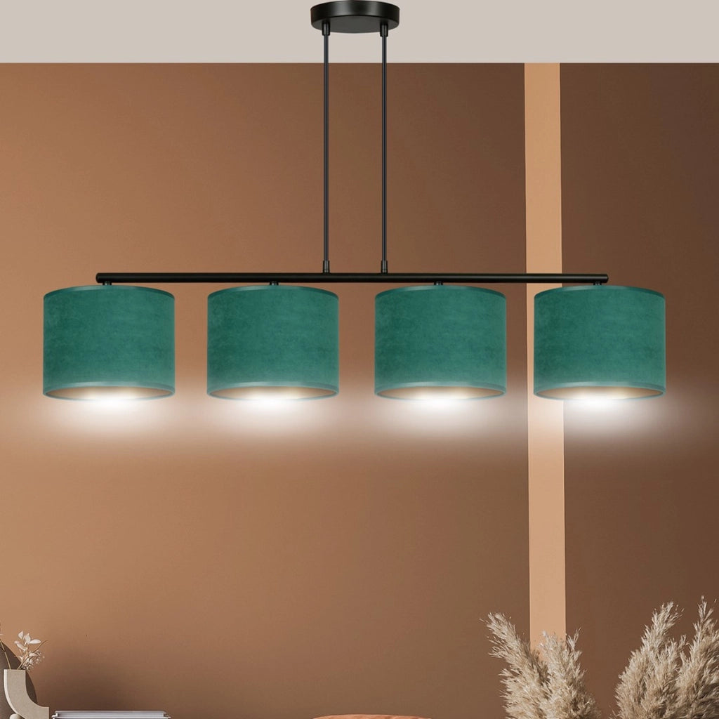 Lampada a sospensione HILDE in acciaio nero e velluto verde