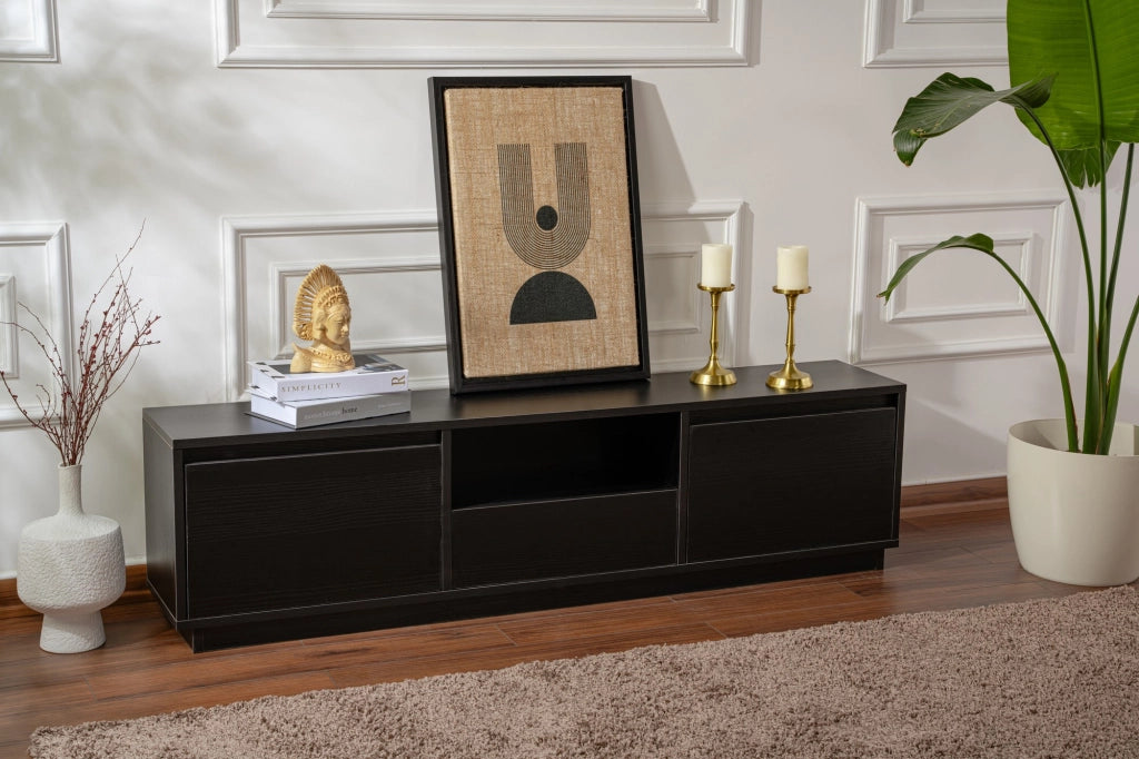Porta TV in legno "Vanguard" 160 x 30 x 42 cm - Legno nero