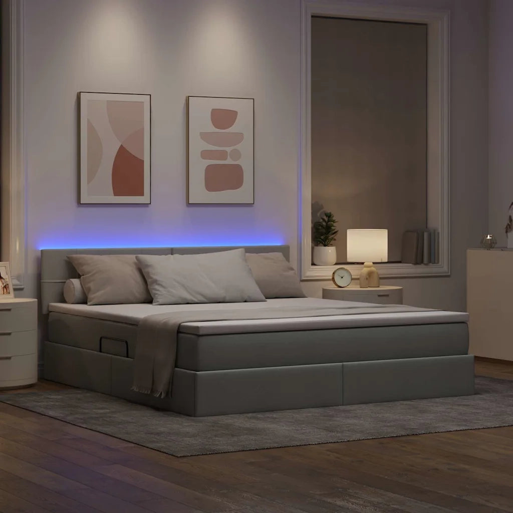Letto con contenitore e LED Grigio chiaro 180 x 200 cm Tessuto 3371160