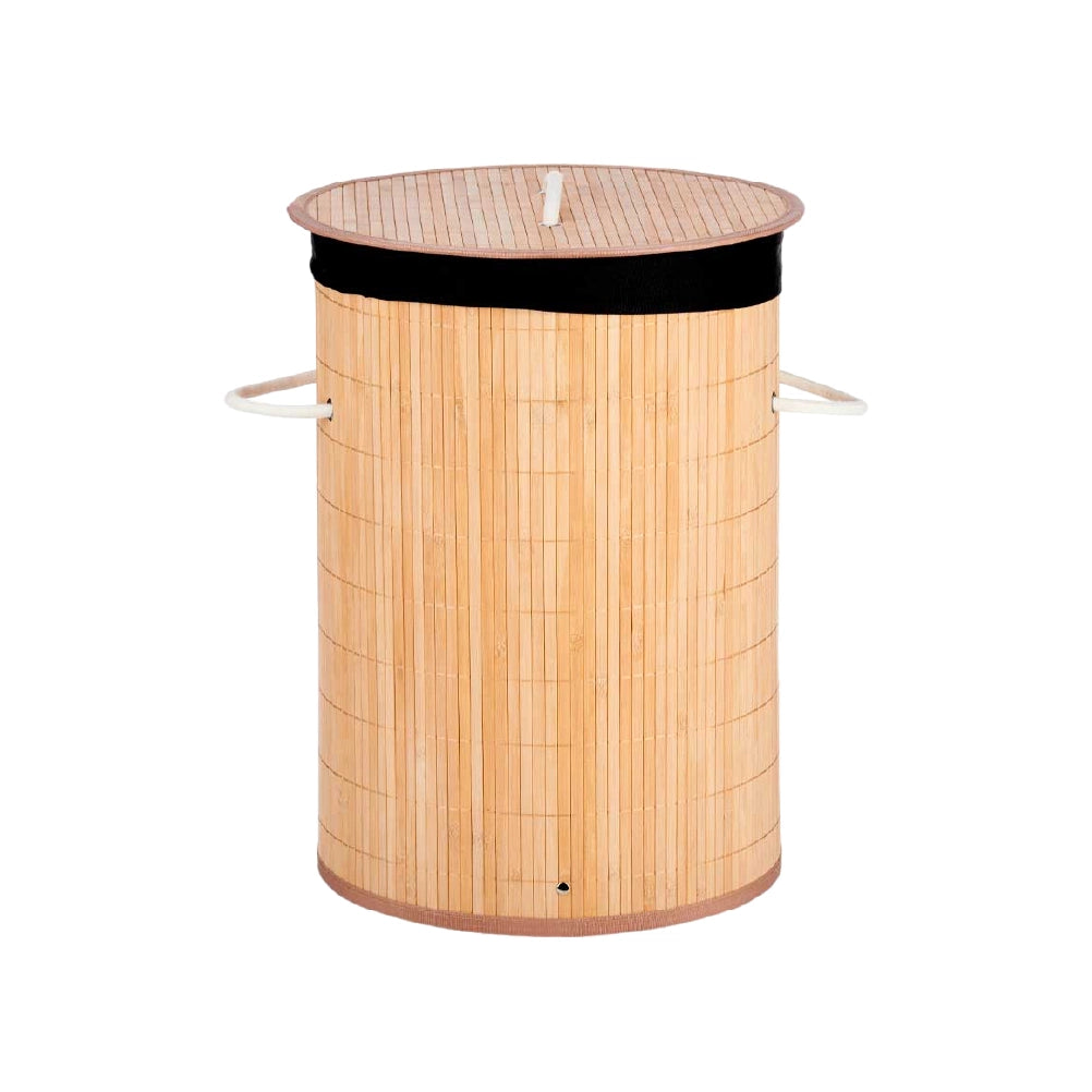 Cesta Porta Biancheria in Bambù con Coperchio e 2 Manici Capacità 48 L Colore Nero