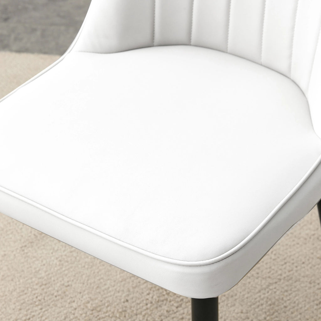 Sedia da pranzo Set da 2 con schienale ergonomico e gambe in metallo antiscivolo in PU bianco e metallo nero