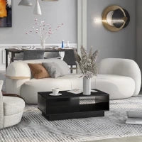Tavolino da salotto moderno laccato lucido con luce LED, 95×55×32 cm, Nero