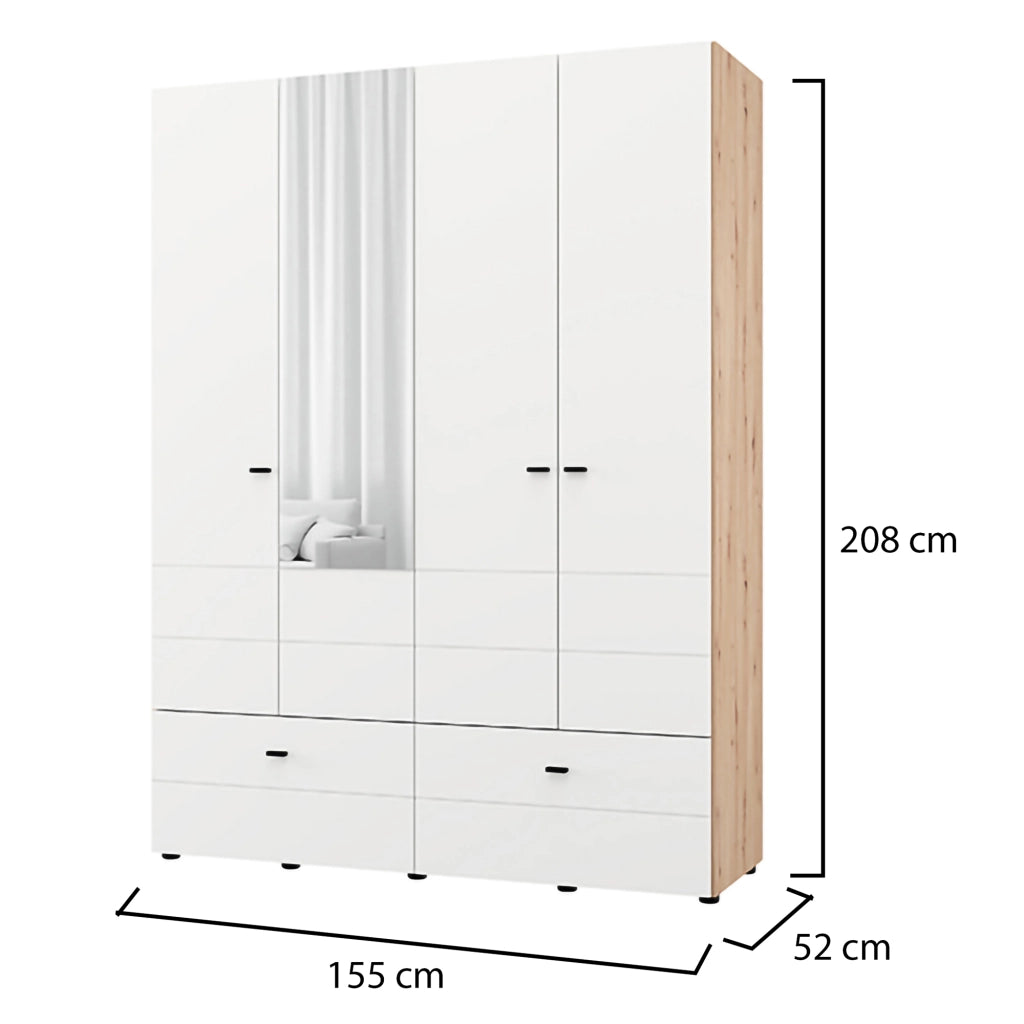 Armadio Camera da Letto Spigno, Guardaroba Grande 2 Ripiani, 155x208h cm Bianco Opaco