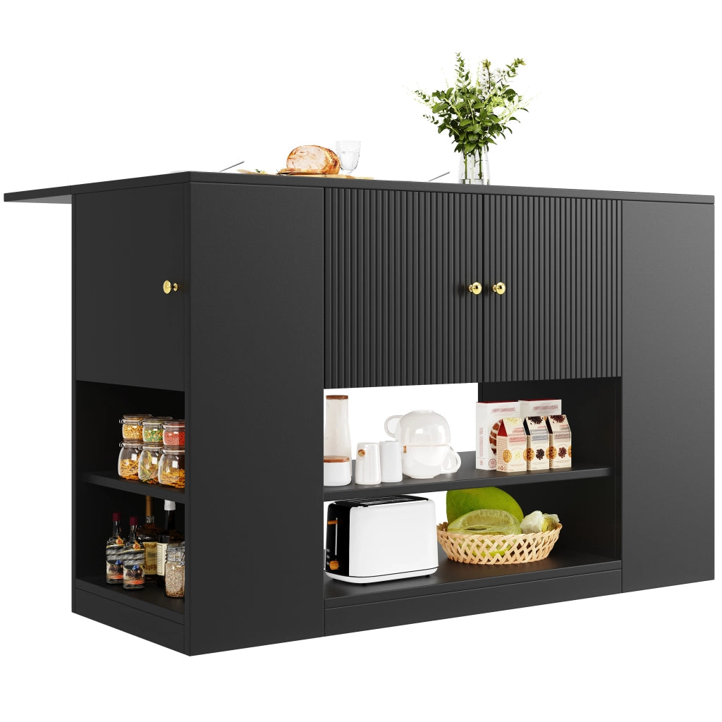 Isola da Cucina con 2 Ante 2 Cassetti e Ripiani Piano Ribaltabile in MDF 140 x 40 x 90 cm Nero