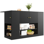 Isola da Cucina con 2 Ante 2 Cassetti e Ripiani Piano Ribaltabile in MDF 140 x 40 x 90 cm Nero